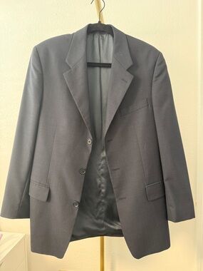 Kasper navy blue Wool Blazer Size 40S Vintage Tailored Jacket Made in Canada